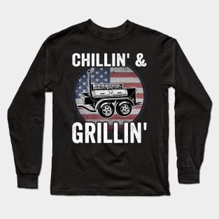 Funny Grilling Dad BBQ Season USA American Flag Long Sleeve T-Shirt